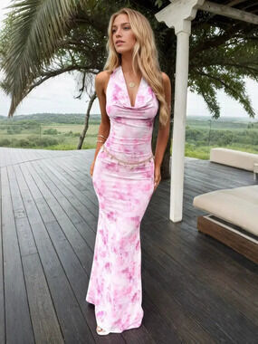 Sexy Sweet Summer Cowl Neck Halter Backless Long Dress